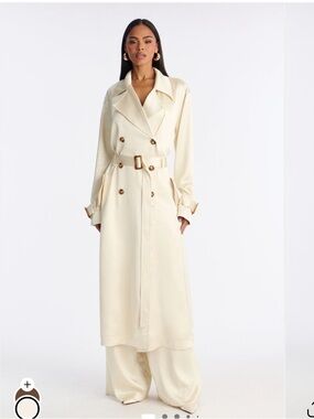 Belted Wide Leg Trench Jumpsuit in Cream